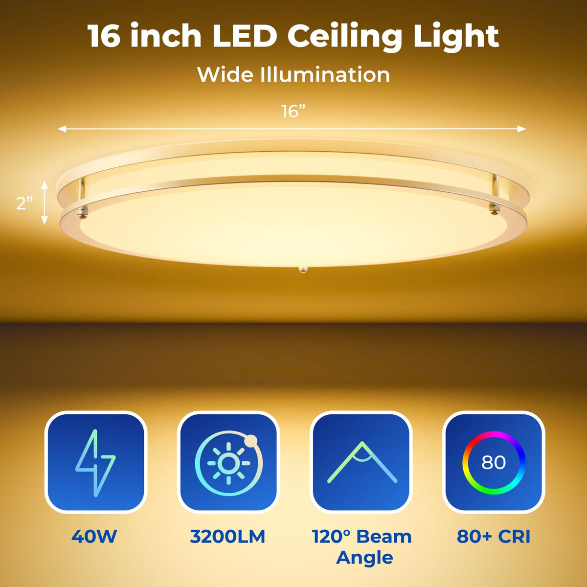 CINOTON 16" Smart Ceiling Light RGBCW, 40W LED Ceiling Light Fixture, 16 Million RGB & 2700K-6500K Adjustable for Bedroom Dining & Living Room Kitchen, Works with Alexa & Google Assistant