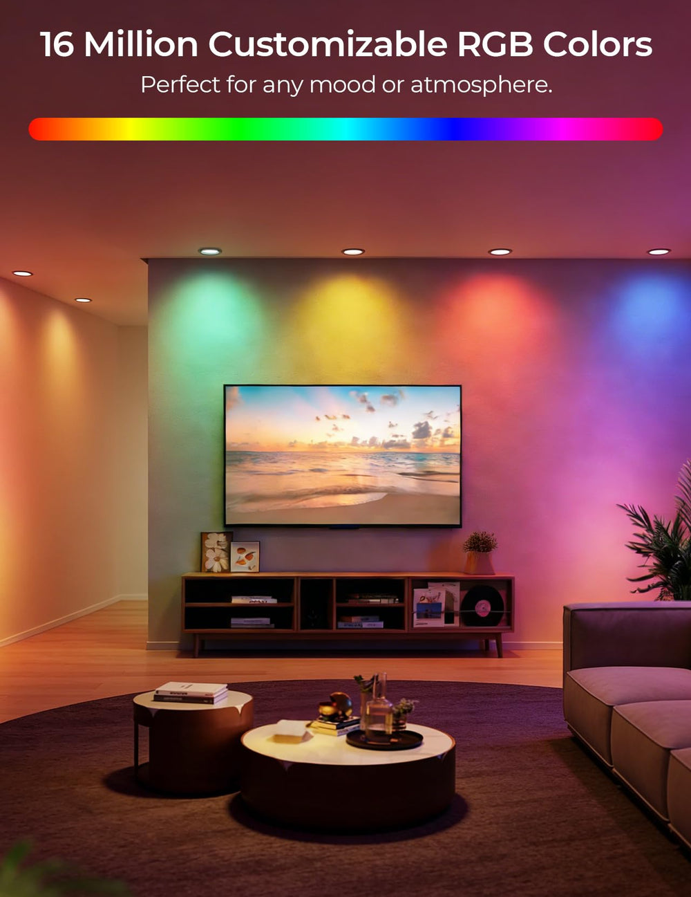 CINOTON RGBCW Smart LED Recessed Lighting with Gateway, Wi-Fi Canless Downlight with Junction Box, 16W Recessed Light Work with Alexa & Google Assistant,RGB & 2700-6500K Color Changing 6 Inch & 6 Pack