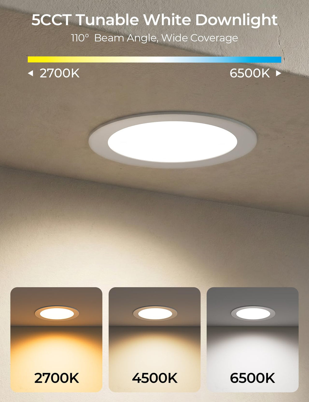 CINOTON RGBCW Smart LED Recessed Lighting with Gateway, Wi-Fi Canless Downlight with Junction Box, 16W Recessed Light Work with Alexa & Google Assistant,RGB & 2700-6500K Color Changing 6 Inch & 6 Pack