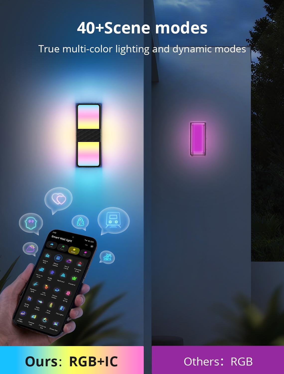 CINOTON Smart Outdoor Wall Lights, 1500LM RGB+IC+Warm/Cool White Porch Light, 44 Scene Modes, IP65 Waterproof Wall Sconce for Halloween Christmas Decor 2 Pack