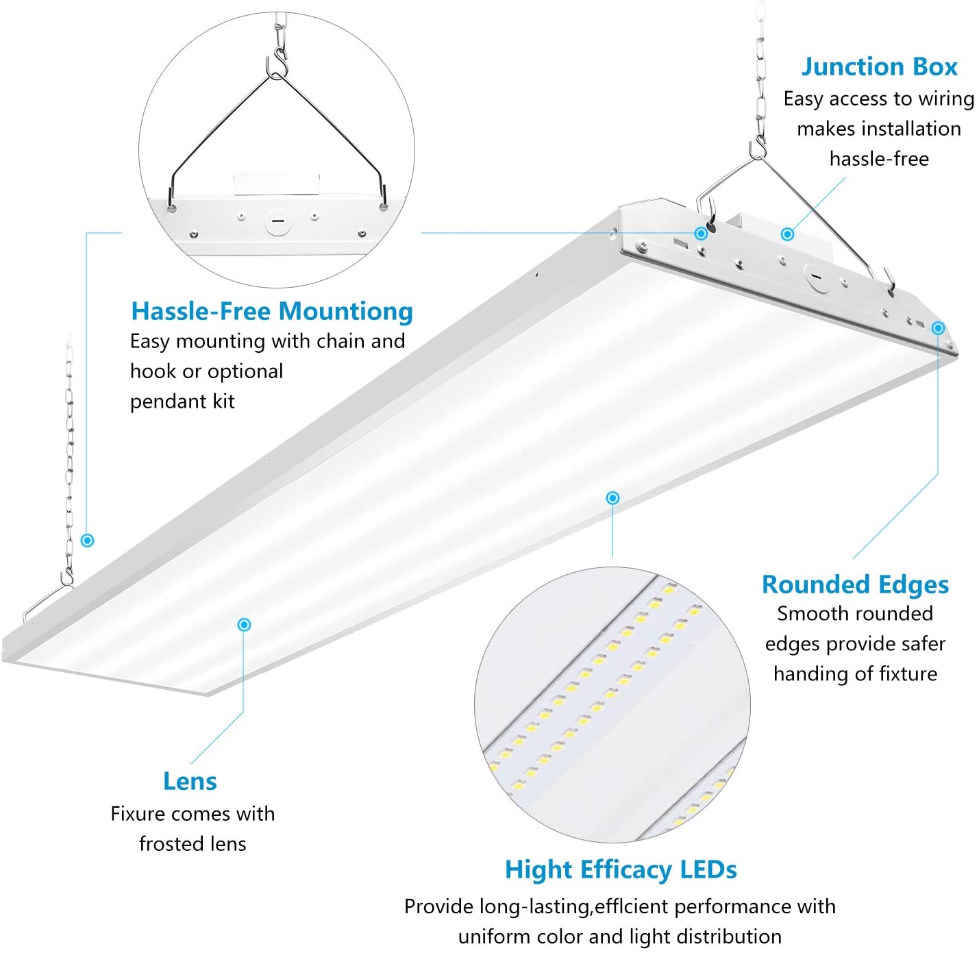 2FT Linear LED High Bay Light,  110W 14300lm 1-10V dimmable 5000K [4 Lamp Fluorescent Equivalent] Motion Sensor Optional - Cinoton