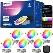 CINOTON RGBCW Smart LED Recessed Lighting with Gateway, Wi-Fi Canless Downlight with Junction Box, 16W Recessed Light Work with Alexa & Google Assistant,RGB & 2700-6500K Color Changing 6 Inch & 6 Pack