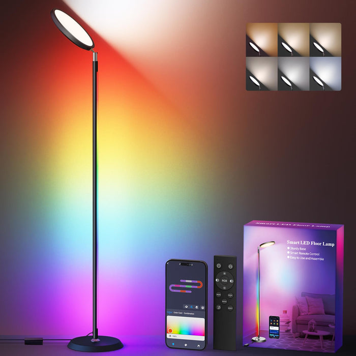 CINOTON Smart LED Floor Lamp, RGBCW Corner Lamp Works with Alexa, 2000LM Color Changing Standing Lamp with 16 Million DIY Colors,Music Sync,Torchiere Tall lamp for Living Bedroom Room,APP/Voice/Remote Control