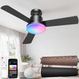 Smart Ceiling Fan with Lights, 42'' RGBCW Low Profile Ceiling Fan with Lights and Remote, App/Voice Control, Reversible DC Motor, 2400lm Dimmable, 6 Speeds, Quiet Fan for Bedroom, Living Room