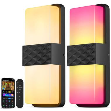 CINOTON Smart Outdoor Wall Lights, 1500LM RGB+IC+Warm/Cool White Porch Light, 44 Scene Modes, IP65 Waterproof Wall Sconce for Halloween Christmas Decor 2 Pack