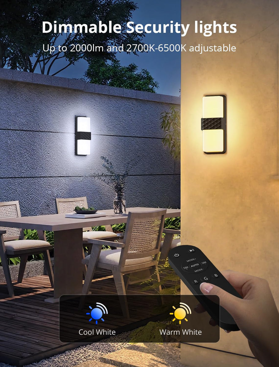 CINOTON Smart Outdoor Wall Lights, 1500LM RGB+IC+Warm/Cool White Porch Light, 44 Scene Modes, IP65 Waterproof Wall Sconce for Halloween Christmas Decor 2 Pack