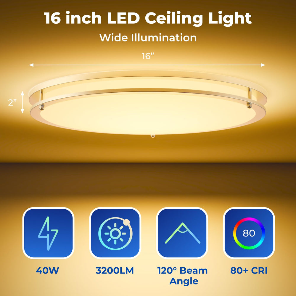 CINOTON 16" Smart Ceiling Light RGBCW, 40W LED Ceiling Light Fixture, 16 Million RGB & 2700K-6500K Adjustable for Bedroom Dining & Living Room Kitchen, Works with Alexa & Google Assistant