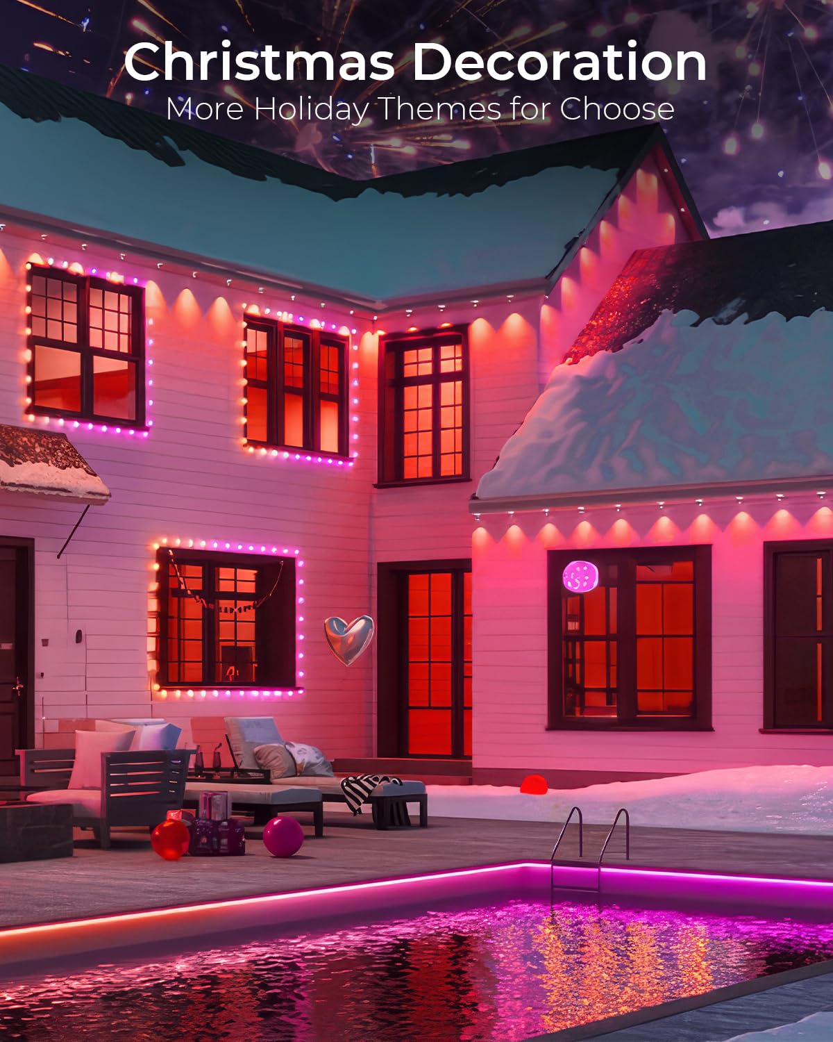CINOTON Permanent Outdoor Lights 100ft/150ft/200ft, Smart RGBW+IC Eaves Lights with 60/90/120LEDs, IP67 Waterproof, 111 Scene Modes for Daily and Festival, Halloween Christmas Holiday Decor, APP/Voice/Remote Control