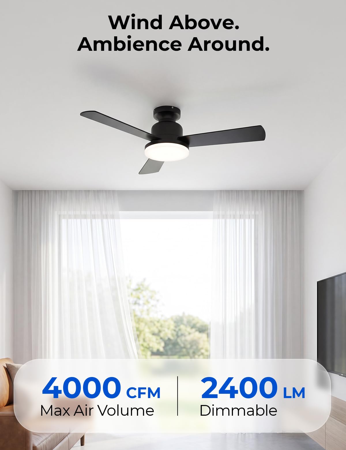Smart Ceiling Fan with Lights, 42'' RGBCW Low Profile Ceiling Fan with Lights and Remote, App/Voice Control, Reversible DC Motor, 2400lm Dimmable, 6 Speeds, Quiet Fan for Bedroom, Living Room