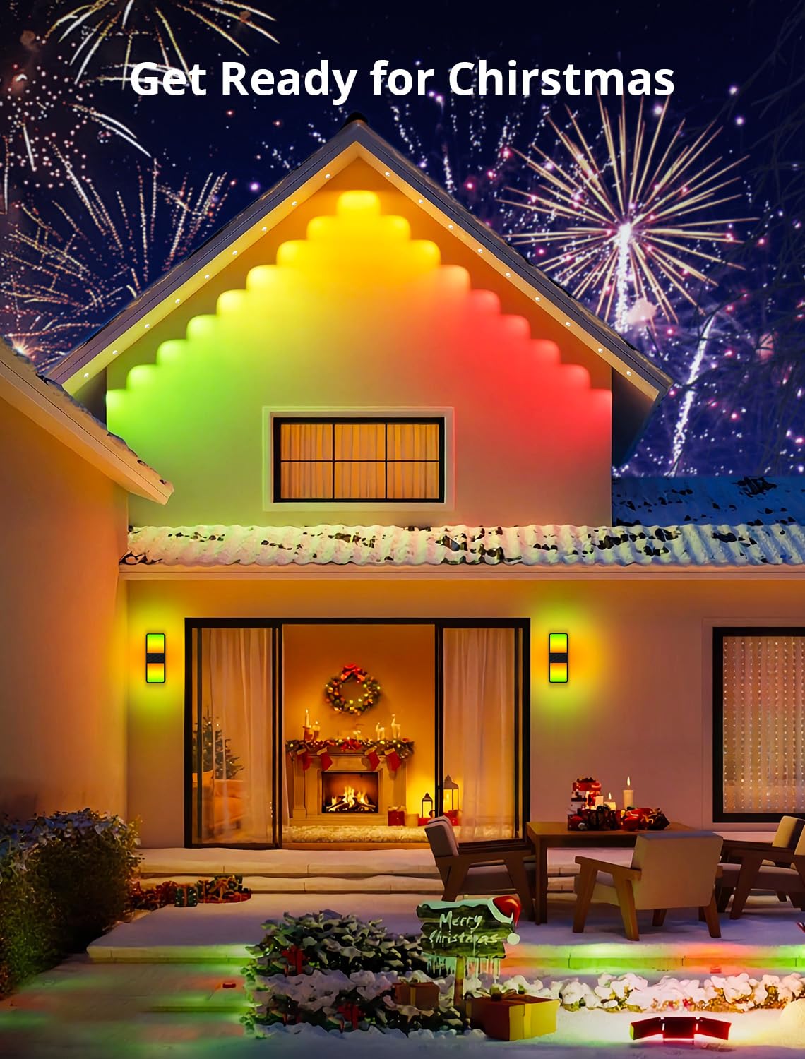 CINOTON Smart Outdoor Wall Lights, 1500LM RGB+IC+Warm/Cool White Porch Light, 44 Scene Modes, IP65 Waterproof Wall Sconce for Halloween Christmas Decor 2 Pack