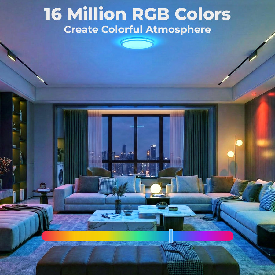 CINOTON 16" Smart Ceiling Light RGBCW, 40W LED Ceiling Light Fixture, 16 Million RGB & 2700K-6500K Adjustable for Bedroom Dining & Living Room Kitchen, Works with Alexa & Google Assistant