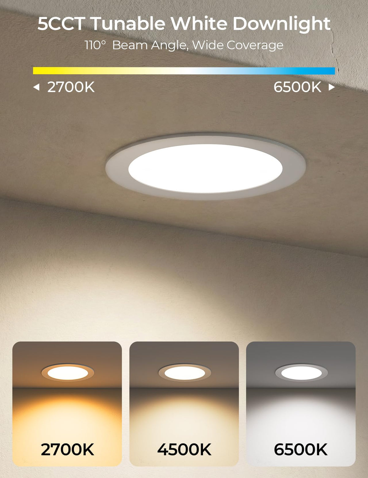 CINOTON RGBCW Smart LED Recessed Lighting with Gateway, Wi-Fi Canless Downlight with Junction Box, 16W Recessed Light Work with Alexa & Google Assistant,RGB & 2700-6500K Color Changing 6 Inch & 6 Pack