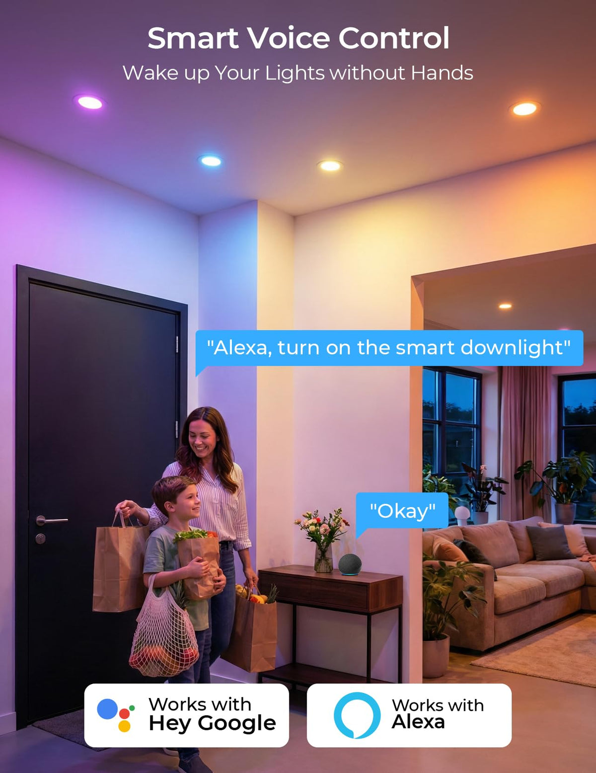 CINOTON RGBCW Smart LED Recessed Lighting with Gateway, Wi-Fi Canless Downlight with Junction Box, 16W Recessed Light Work with Alexa & Google Assistant,RGB & 2700-6500K Color Changing 6 Inch & 6 Pack