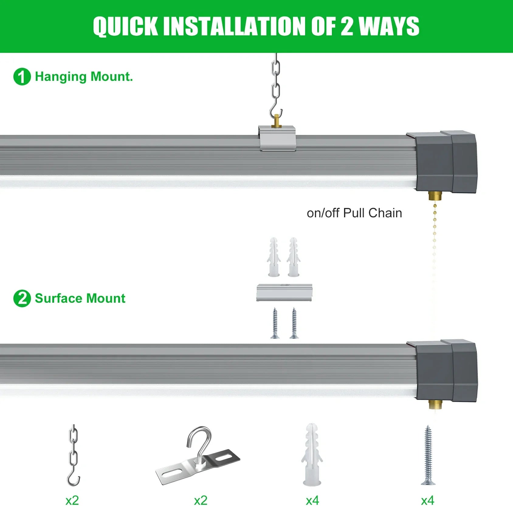 CINOTON LED Shop Light 100W 120V AC 5000K Daylight with Plug and ON or Off Pull Chain Hanging